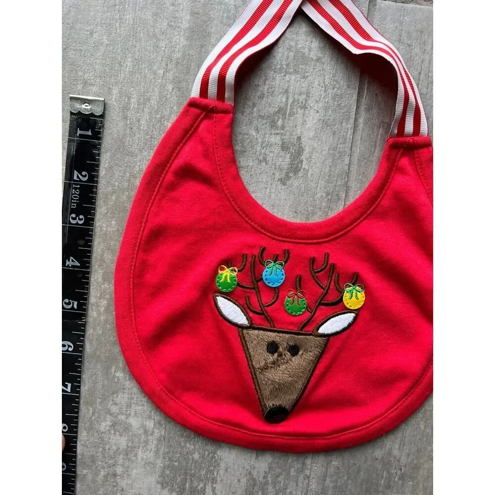 MUD PIE Reindeer Santa Baby Bib Christmas NEW Red 1st Christmas Tie 100% Cotton